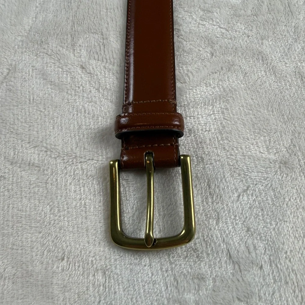 Cole Haan Leather Belt Mens 40 Brown Gold Buckle Preppy Business Dressy Polished